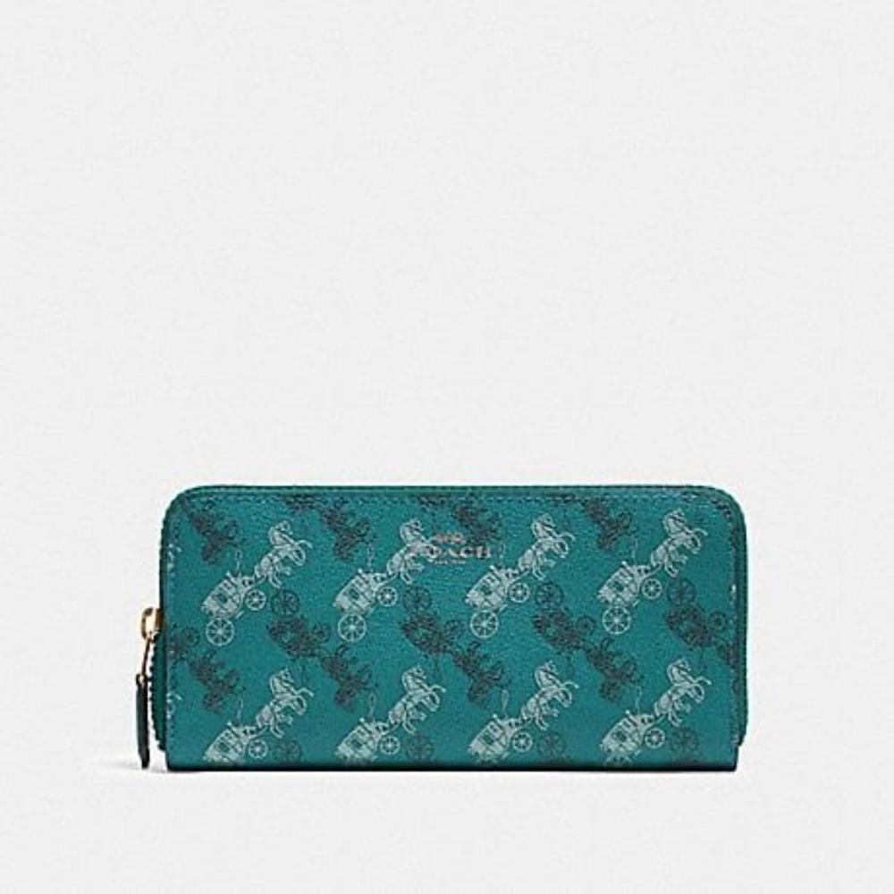 Coach Slim Accordion Zip Wallet With Horse And Carriage Print NEW